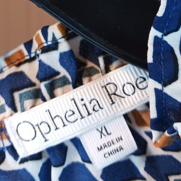 #113 3/$18 - Ophelia Roe Blue/Yellow Short Sleeve Top Size XL - Picture 6 of 6